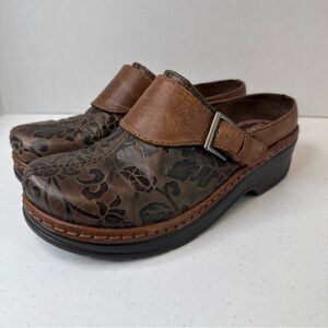 KLOGS Brown Floral Clogs with Buckle Womens 8W